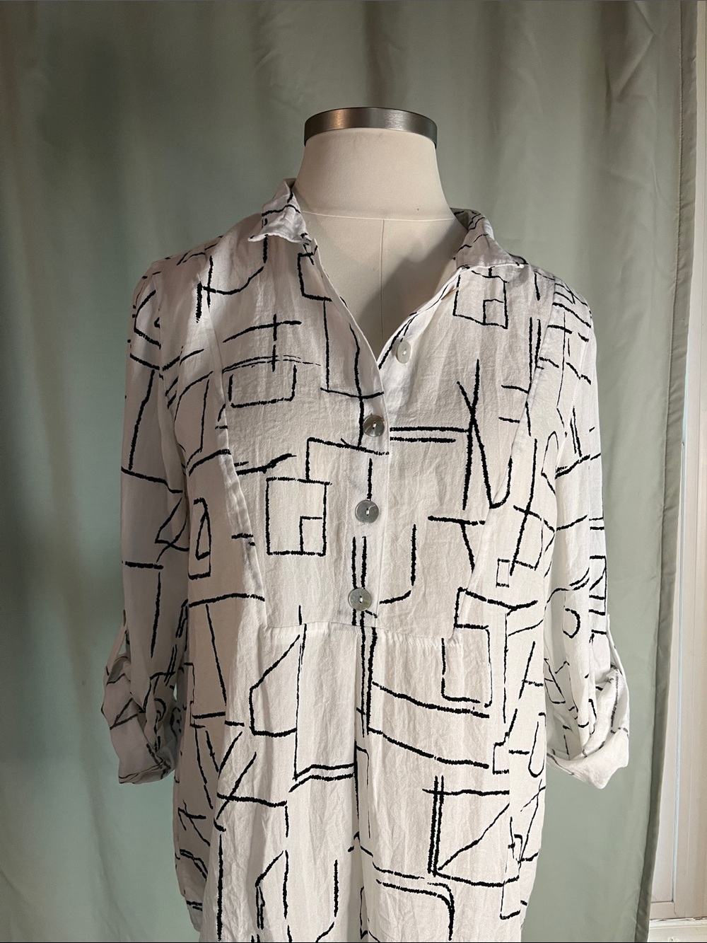 John Mark White and Black Geometric abstract Shirt
